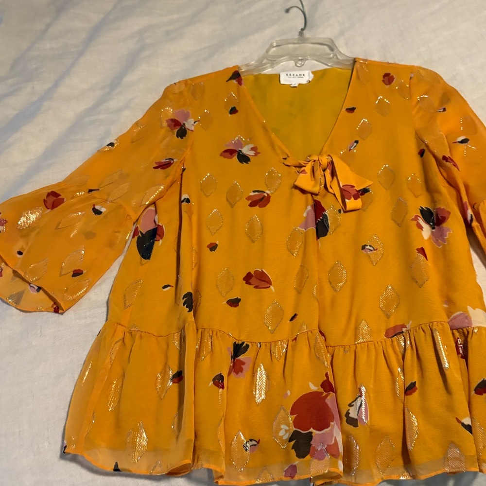 SEZANE ANITA SILK/Gold Filigree Blouse- EUC EU38/6